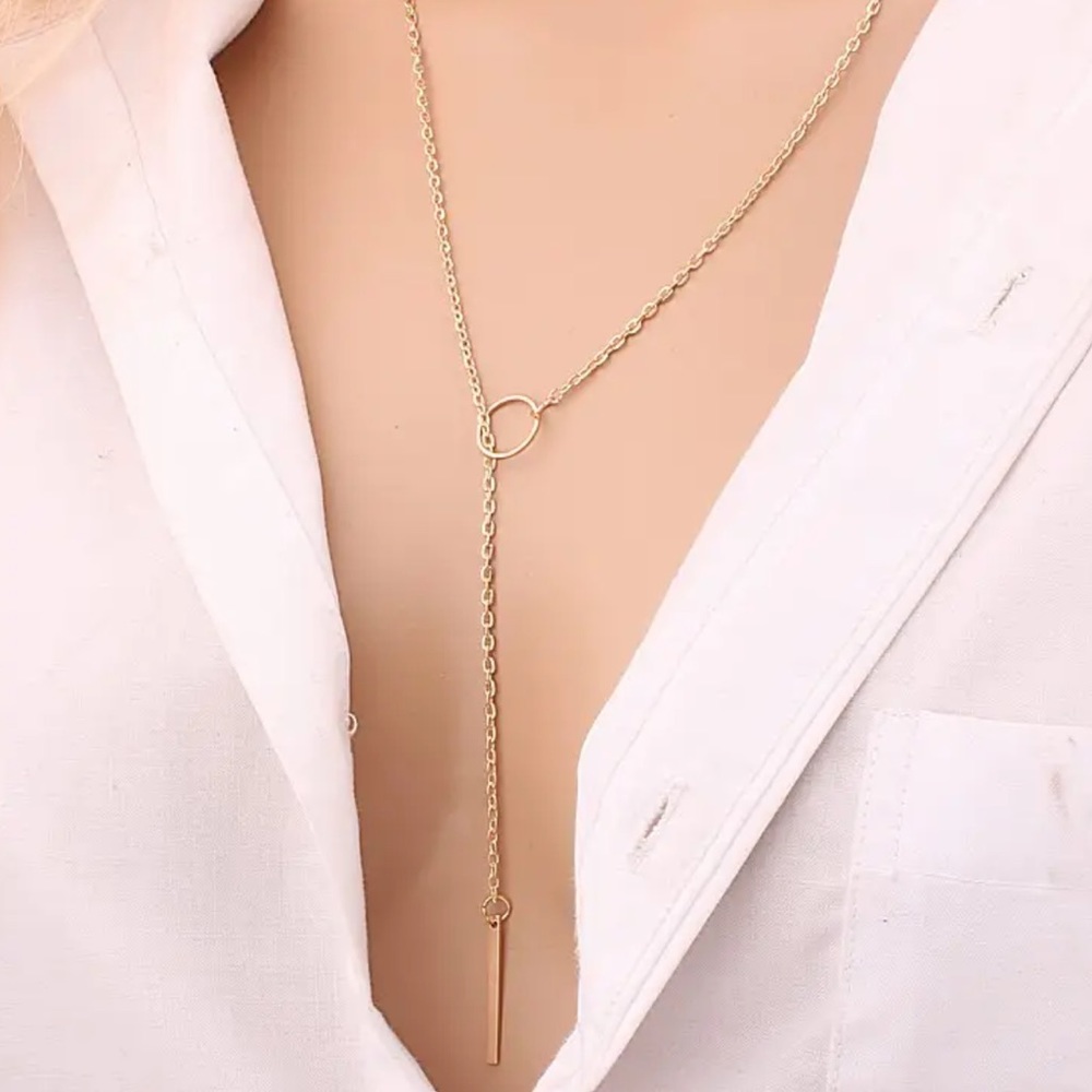 Gold Bar Circle Lariat Necklace - Picture 1 of 1